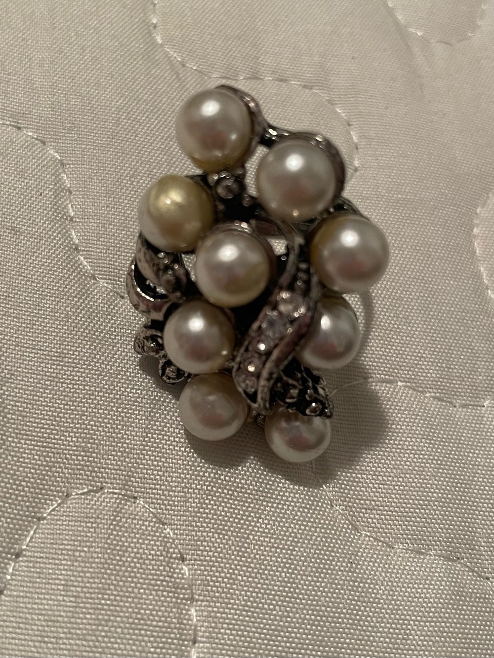 Pearl Cluster Ring in White and Cream with Silver Accents